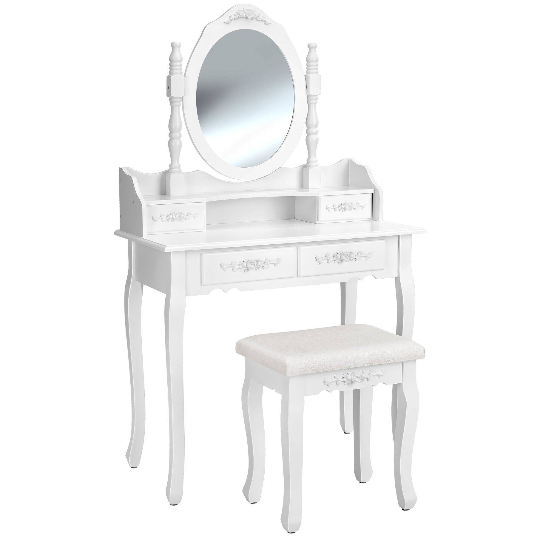 Coiffeuse avec miroir LED et tabouret - BIPLUT - 4 Tiroirs - Éclairage Coiffeuse avec miroir LED et tabouret - BIPLUT - 4 Tiroirs - Éclairage