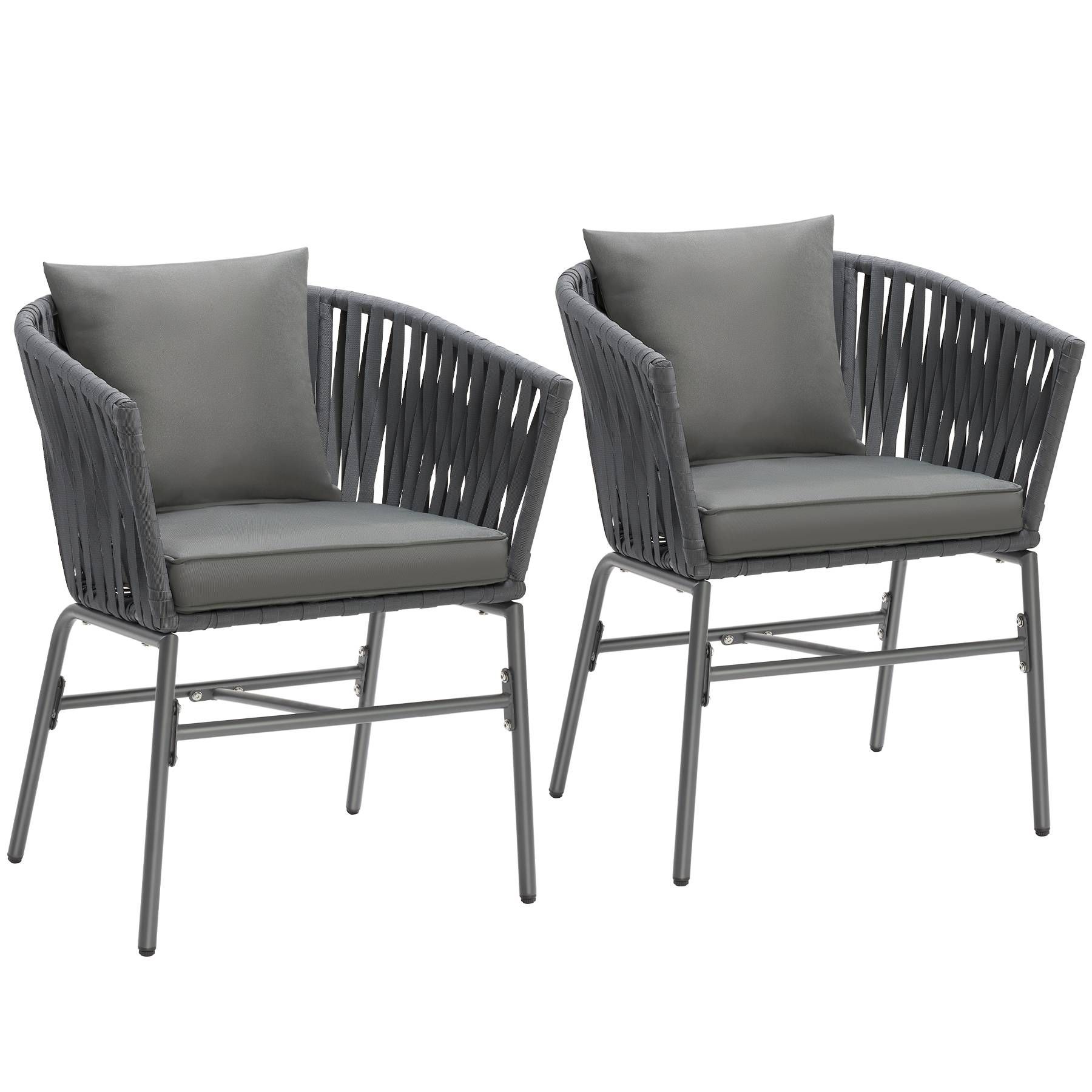 Stoelset Valeiras in rope-design, dikke kussens, 60x61x77cm