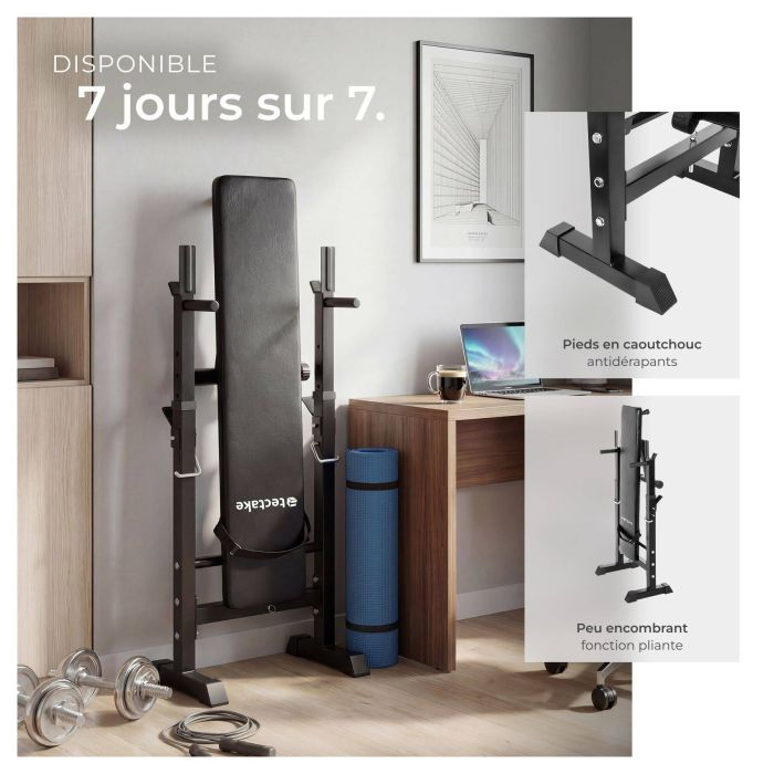 Banc De Musculation Pliable 230kg Max - Banc Incliné/Plat 2en1 Avec Support Haltères
