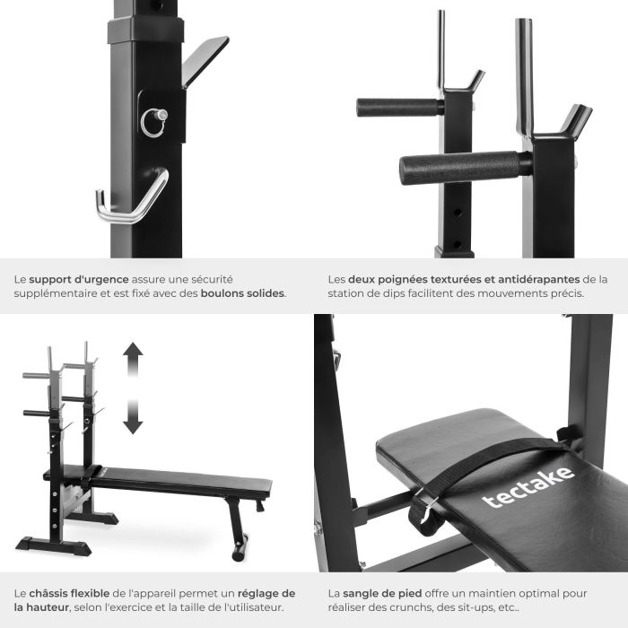 Banc De Musculation Pliable Et Réglable Avec Support D'haltères - Charge Max 120 Kg, Acier Et PU - Idéal Pour Maison Et Salle De Sport