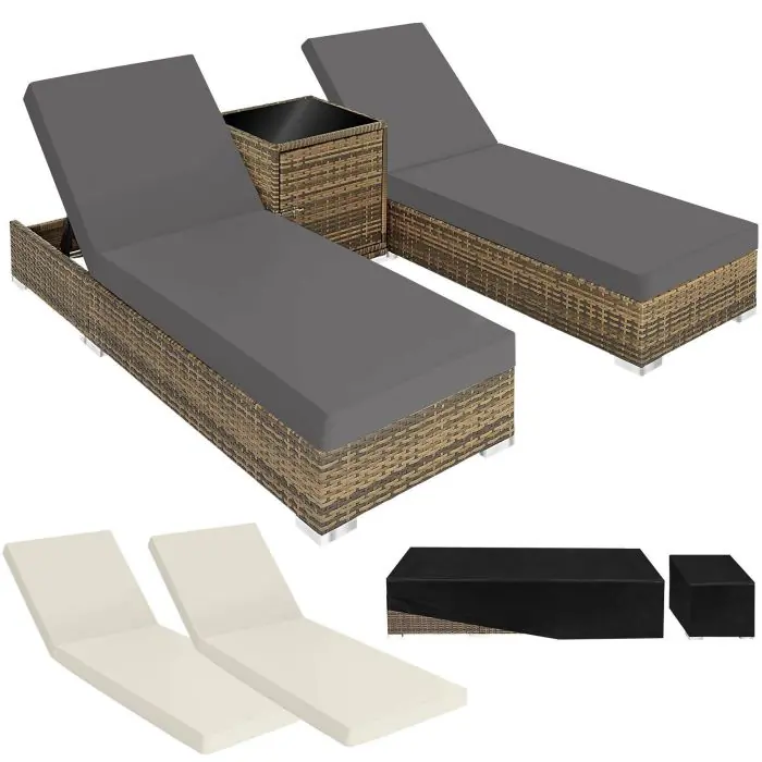 Lot de 2 chaises longues en rotin et aluminium Nautica