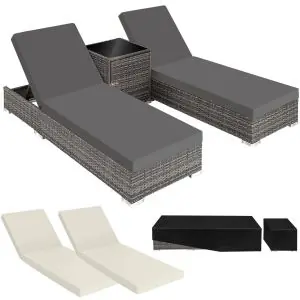 2 rotan ligstoelen met aluminium frame en tafel, inclusief beschermhoes