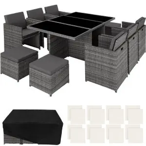 Ensemble de salon en rotin et aluminium New York 6+4+1 avec housse de protection